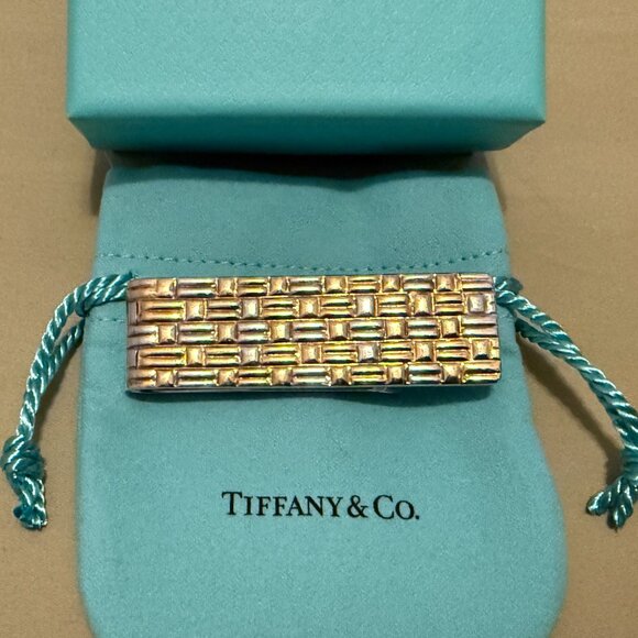 TIFFANY & CO. 18k YG & Silver Basket Weave Money Clip - Picture 2 of 12